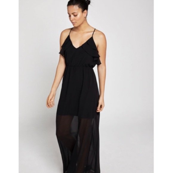 BCBGeneration Black Maxi Dress Chiffon Ruffle Spaghetti Strap Bridesmaid Sz XS - Picture 3 of 14